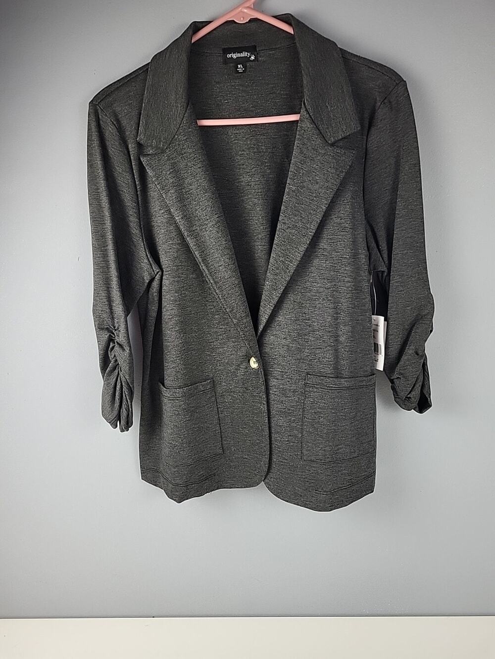 Originality Blazer Women's XL Gray Made in USA Stretch Jacket NWT 3/4 Sleeve